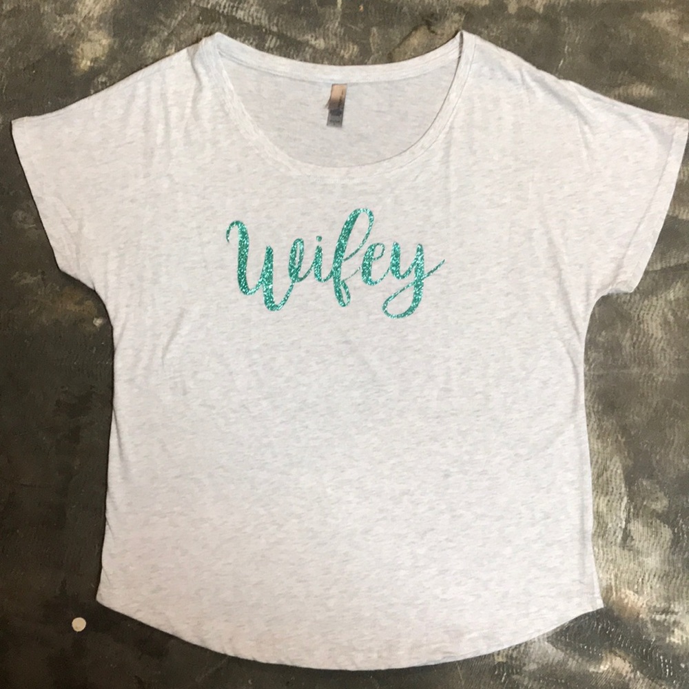 Gray Off the Shoulder Wifey Tee